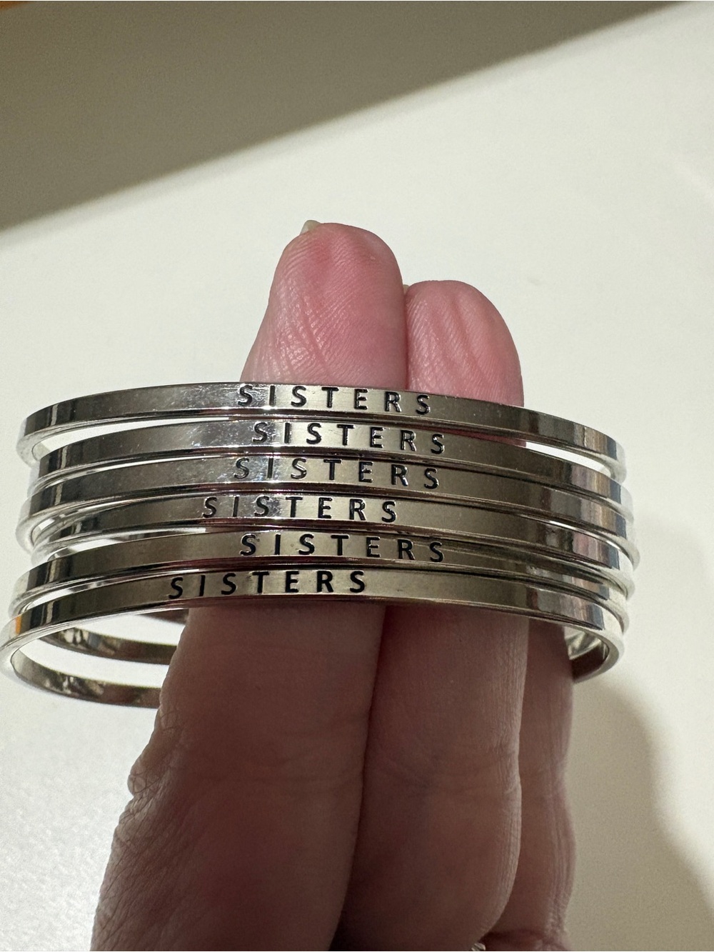 Silver 'SISTERS' Stackable Cuff Bracelet Set - Women Jewelry